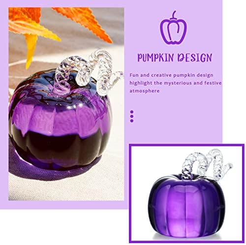 Purple Crystal Pumpkin Figurine Glass Sculpture Thanksgiving Fall Decor - Image 4