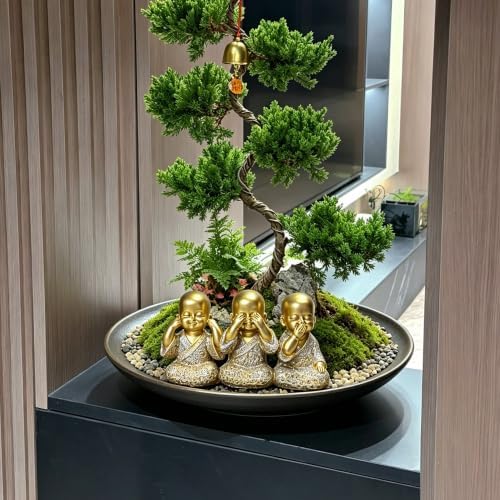 Golden Monks Resin Buddha Statue Small, Meditation Room Feng Shui Decor - Image 2