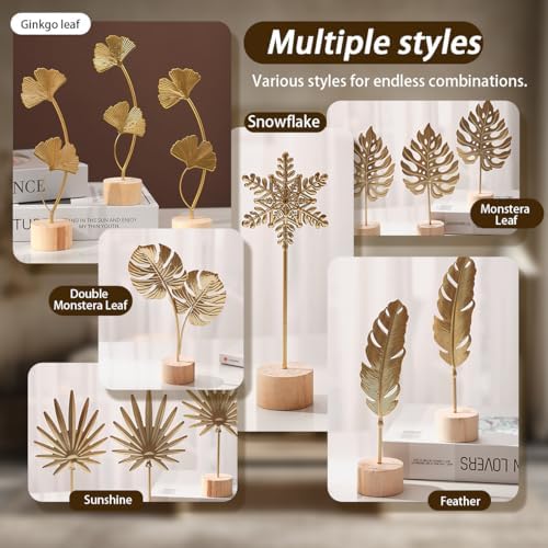 Gold Leaf Home Decor Set - Metal Leaves Statues, Modern Artistic Sculptures for Living Room, Office, Shelf & Home Decorative, Handmade 3D Botanical Accents - Image 3
