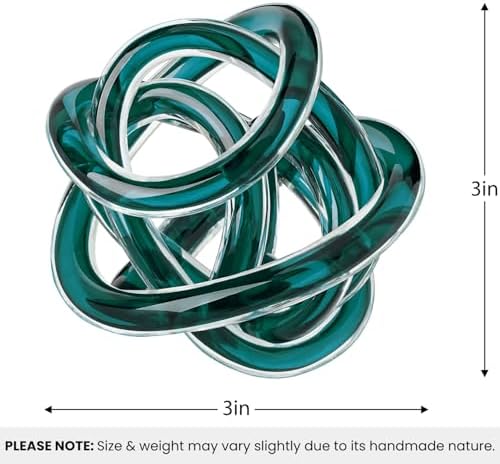 Torre & Tagus Orbit Hand Blown Glass Infinity Knot Sculpture - 3 Inch Glass Art Teal Knot Decor Ball for Home Decor, Small Centerpiece Table Decoration for Home Interior (Clear Teal) - Image 6