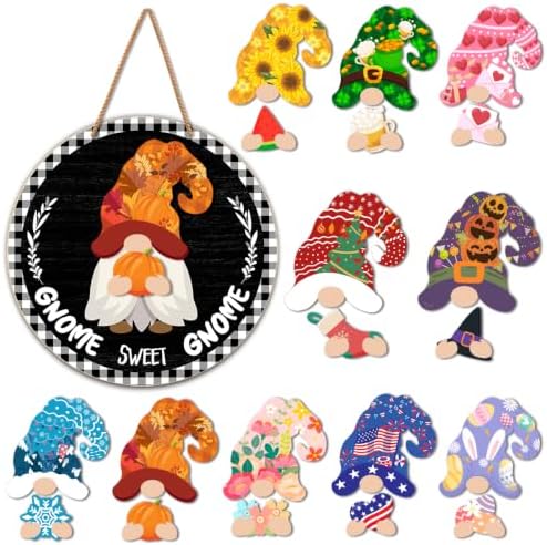 Interchangeable Gnome Welcome Sign Fall Halloween Decoration by Unknown