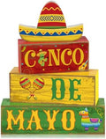 Yuntau 4 Pcs Cinco De Mayo Wood Blocks Tiered Tray Tabletop Centerpiece by Yuntau