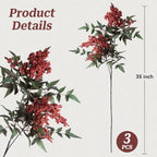 Artificial Flowers 35 Inch Artificial Nandina Berry Stem 3 Pcs Faux Flowers for Vase Realistic Sedum Spray for DIY Bouquet, Shower, Farmhouse, Mantel, Home Decor(Burgundy) - Image 2