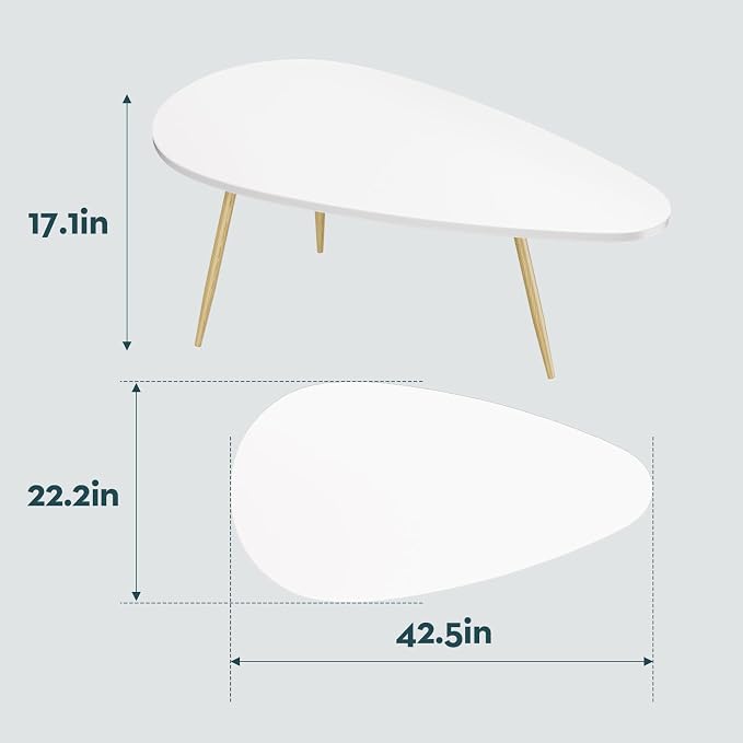 SAYGOER Modern Coffee Table White Oval Coffee Tables - Image 2