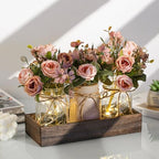 3 Pcs Mason Jar Centerpiece Table Decorations for Dining Table Decor Farmhouse Coffee Table Decor with Wood Tray and Led Light Table Centerpieces for Dining Room Kitchen Living Bathroom,Pink - Image 2