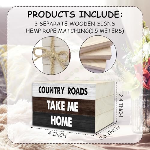 Decorative Books for Home Decor, Rustic Wood Book Stack for Table Decor, Country Roads Take Me Home Decoration Books for Living Room Bookshelf, Farmhouse Stacked Books Decoration (L61) - Image 2