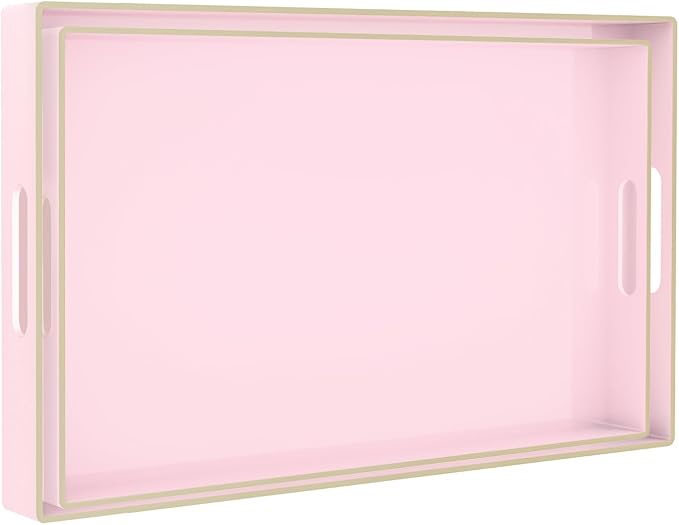 MAONAME Pink Serving Tray Set of 2, Plastic Decorative Trays by MAONAME