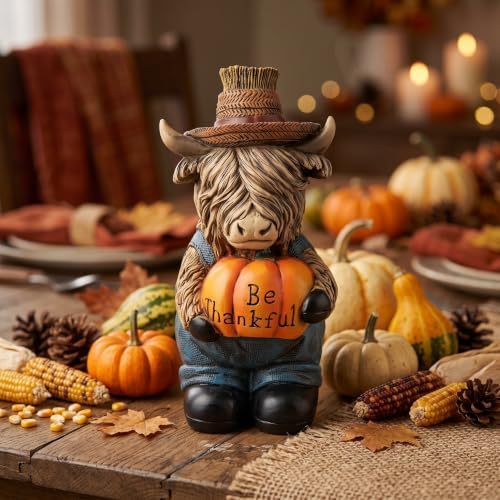 Thanksgiving Highland Cow Statue Pumpkin Decorations Fall Table Home Decor - Image 5