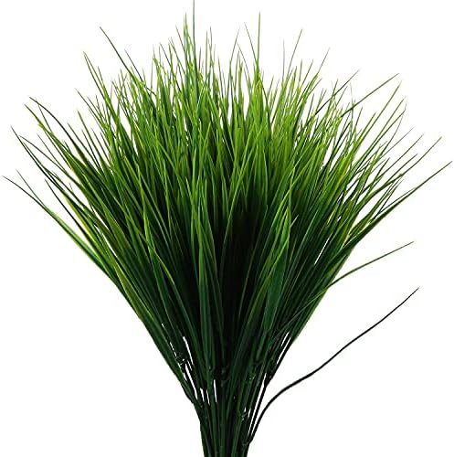 XLFAQXM 8 Pack Artificial Plants Flowers Grass Shrubs No Fade Faux Plastic Flowers Outdoor for Farmhouse Garden Porch Patio Indoor Wedding Decoration Greenery Fake Plants uv Resistant (3#Green) by XLFAQXM