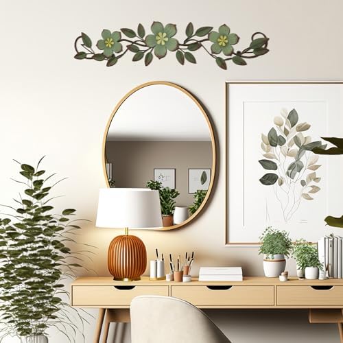 Wesiti Metal Flower Wall Art Decor Vintage Wrought Scroll, Green - Image 3