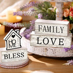 Yuntau 4 Pcs Rustic Farmhouse Decor Wood Block Sign Tiered Tray Decor - Image 5