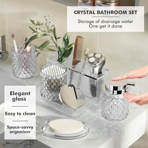Glass Bathroom Accessories Set, Bathroom Set with Shower Curtain and Rugs, Soap Dispenser, Soap Dish, Cup, Qtip Jar, Toothbrush Holder, Stylish & Functional Bath Decor for Home, Apartment - Image 6