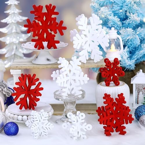 Wenqik 16 Pcs Wooden Snowflake 3D Centerpieces,Red White - Image 6
