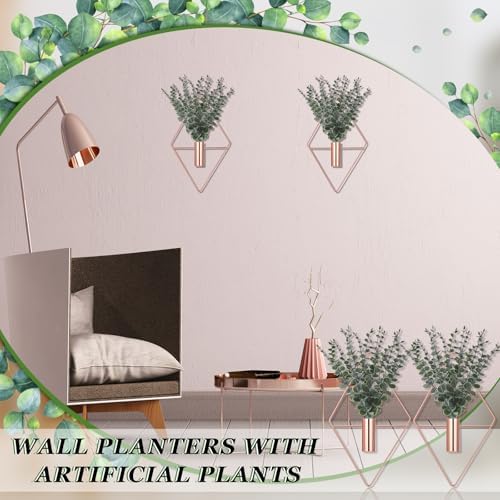 Jexine 2 Pcs Hanging Artificial Planters Wall Decor, Rose Gold, Eucalyptus - Image 5