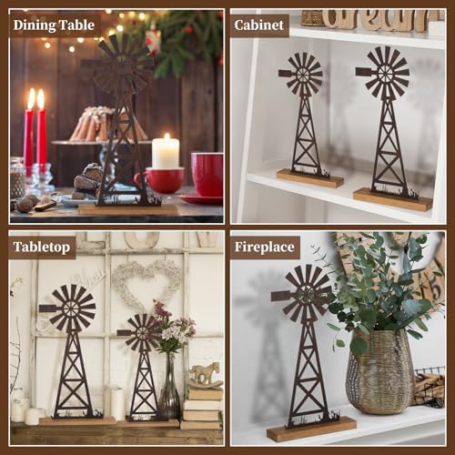 Tandefio 2 Pcs Farmhouse Windmill Table Top Country Decor, Metal Rustic - Image 5