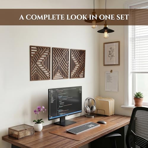 qmmp Modern Wooden Wall Sculptures - Set of 3 - Home Decor Accent - Large Wall Art for Living Room, Bedroom, Office - Easy Installation (Walnut, Large - Direction) - Image 3