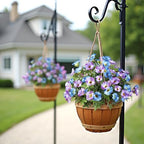 Blue Purple Artificial Morning Glory Flowers for Outdoor Planters, Premium UV Resistant Silk Faux Flowers for Porch, Hanging Basket & Window Box, Cottage Garden Decor, No Pot, 13.3 Inch, 4 Bundles - Image 5