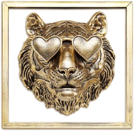 Newinhome Animal Heads Wall Decor (Includes Metal Frame) Resin Animals Sculptures Head Wall Hanging Decoration Gold vintage Wall Sculpture for Living Room Bedroom Office(Tiger) by Newinhome