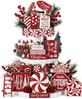 Mifoci 18 Pieces Christmas Candy Cane Tiered Tray Decor Wooden Signs by Mifoci