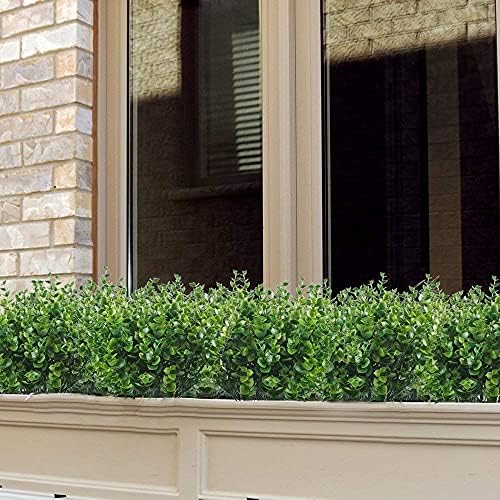 CATTREE Artificial Shrubs Bushes, Plastic Eucalyptus Leaves Fake Green Plants Wedding Indoor Outdoor Home Garden Verandah Kitchen Office Table Centerpieces Arrangements Christmas Decoration 5 pcs - Image 6
