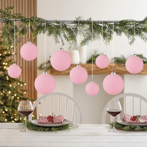 46Pcs Velvet Christmas Ball Ornaments Set - Flocked Shatterproof Christmas Tree Decorations Classic Hanging Ornaments with Rope for Xmas Wreath Holiday Home Decor (Multi-Size, Pink) - Image 7