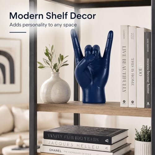 QIANLING 7.7" Blue Resin Rock On Hand Gesture Statue - Rock Culture Music Lovers' Decorative Tabletop Sculpture for Bookshelf, Desk & Mantel Decor in Home or Office, Modern Symbolic Figurine - Image 4