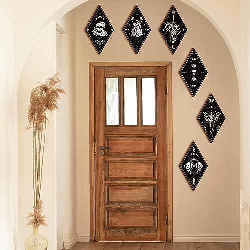 Huwena 6 Pack Gothic Wall Decor for Bedroom Living Room Dark Boho Skull Moon Snake Sun Phase Wooden Hanging Art - Image 5