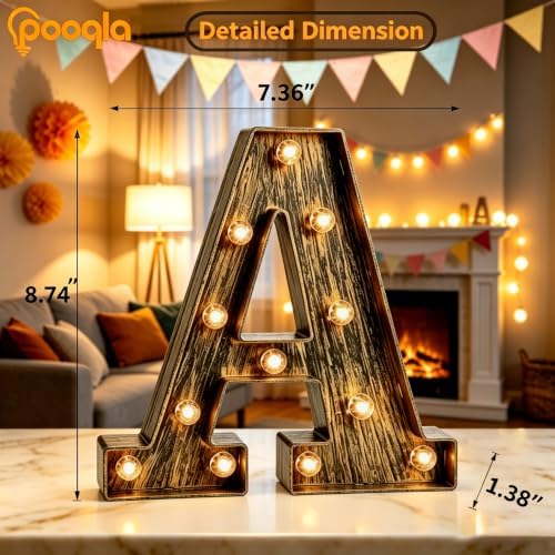 Pooqla Vintage Light Up Marquee Letters with Lights – Illuminated Industrial Style Lighted Alphabet Letter Signs - Coffee Bar Apartment Bedroom Wall Home Initials Decor A-Z - Image 4