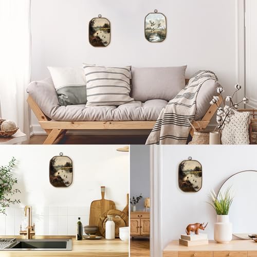 dvhdajed Mallard Duck Boy Fishing Wall Art Decor,Rustic Farmhouse Duck Hunting Framed Canvas Art,Country Dog and Boy Nature Aesthetic Octagon Wall Hanging Decor for Boys Room Bedroom Bathroom,10.2x7 - Image 5