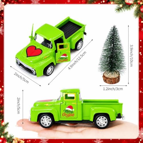 Christmas Green Truck Decor, 4.9 Inch Vintage Metal Pickup Truck with Christmas Tree, Mini Farmhouse Holiday Tabletop Decoration for Tiered Tray, Kitchen, Living Room and Christmas Centerpiece - Image 3