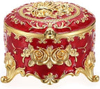 Hipiwe Small Vintage Jewelry Box Trinket Organizer Engraved Rose Pattern by Hipiwe