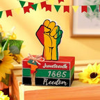4 Pcs Juneteenth Decorations Juneteenth Tiered Tray Decoration Juneteenth Wood Signs Rustic 1865 Freedom Black American Block Decor for Farmhouse Table Home Tabletop Bookshelf Decorations - Image 2
