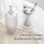 Clear Bathroom Accessories Set, 3.5 Gal Trash Can with Lid, Glass Bathroom Set Include Soap Dispenser, Toothbrush Holder, Tumbler, Qtip Holders, Cute Bathroom Sink Set, Vintage Bathroom Decor - Image 6