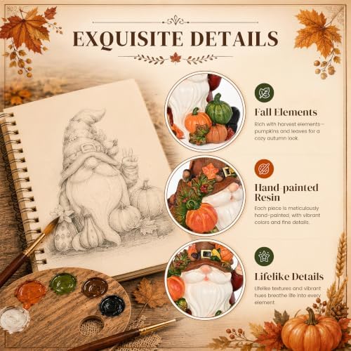 Fall Gnomes Pumpkin Statue for Thanksgiving Decorations 6in, Autumn Decor - Image 6