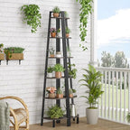 Hoctieon Corner Shelf, 6-Tier Corner Bookshelf, Rustic Ladder Shelf, Industrial Display Stand for Living Room, Kitchen, Home Office, Balcony, Small Space, Metal Frame, Grey - Image 7