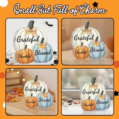 Fall Decor Thanksgiving Tabletop Pumpkin Sign, Grateful Thankful Blessed - Image 3