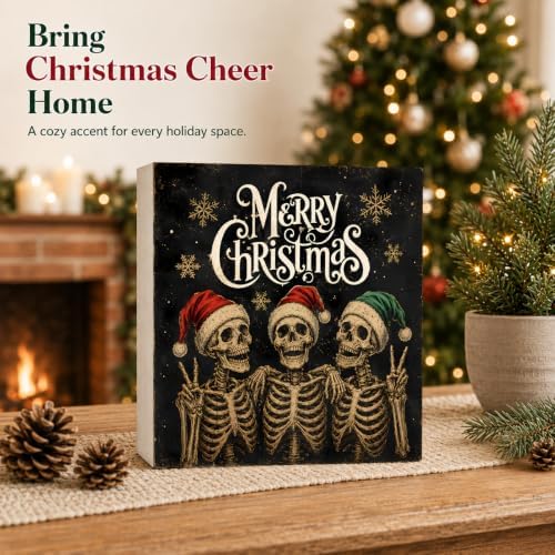 Christmas Decorations Gothic Funny Skeleton Santa Wooden Box Sign - Image 2