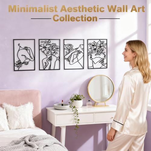 Set of 4 Black Metal Wall Art, Abstract Woman Silhouette Flower Line Art, Modern Minimalist Decor for Living Room Bedroom, Fall Halloween Thanksgiving Christmas Birthday Housewarming Gift for Women - Image 2