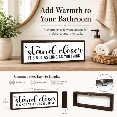 Bathroom Wooden Sign, Wash Your Hands, Funny Farmhouse Bathroom Wall Decor, Solid Wood Rustic Style for Shelf or Counter Display, Modern Farmhouse Decoration, Bath Room Decor Gift, 9.5 x 3.1 Inches - Image 4