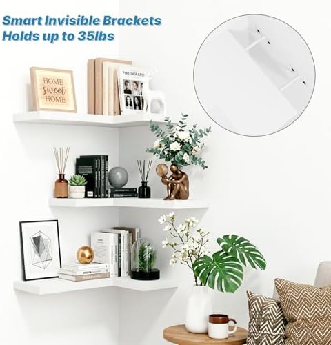 Floating Corner Shelves Wall Mounted with Invisible Brackets Set of 3 - Image 5