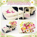 Vintage Metal Truck Decor with Artificial Flowers, Spring Floral Pickup Truck Decoration, Farmhouse Home Decor for Table Shelf Mantel Tiered Tray, Easter Mother's Day Spring Decorations Gift - Image 7