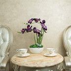 Large Silk Potted Orchid Arrangement in Oval Ribbed Ceramic Pot Dark Purple - Image 2