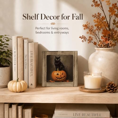 Black Cat Pumpkin Wood Plaque Sign, Halloween Art Decor Sign for Mantel 15 - Image 4