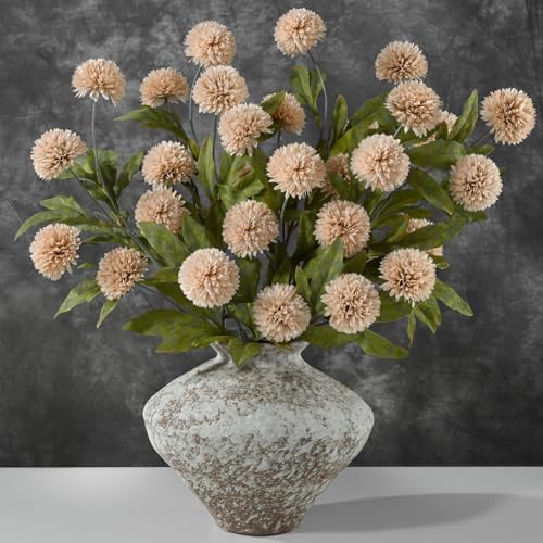 Waipfaru 12 Pcs Artificial Pompon Mums Faux Flowers for Vase, 27" Bulk Long Floral Fake Chrysanth Branches with Stems Vase Filler for DIY Bouquet Centerpieces, Indoor Home Decorations, No vase, Beige by Waipfaru