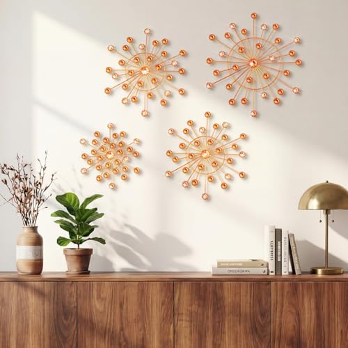 Blulu 4 Pcs Metal Wall Art Starburst Decor with 3D Rhinestone, Orange - Image 3