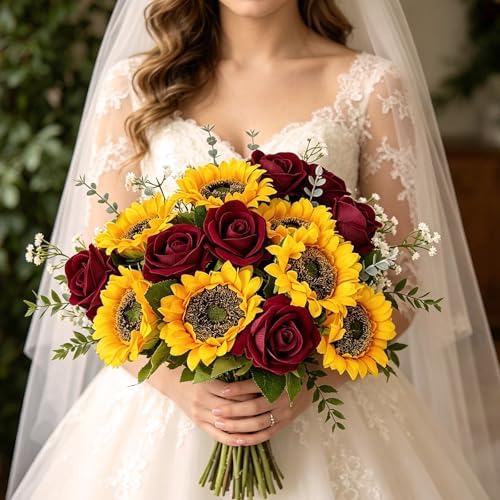 24PCS Fake Rustic Flowers Artificial Fall Sunflowers and Roses - Image 4