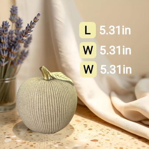 Desert Sand Apple Figurine with Gold Leaf, Textured Resin Fruit Sculpture, Minimalist Neutral Home Decor Statue for Kitchen Counter, Coffee Table & Shelf Decor - Image 3