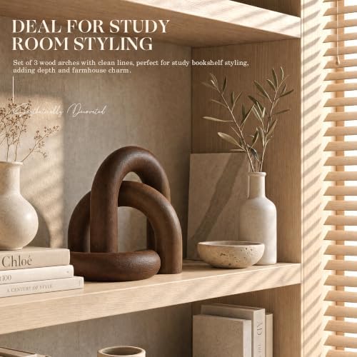 EOSAHR Acacia Wood Arch Decor Set: Wood Sculpture for Office Decor, Brown - Image 4
