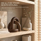 EOSAHR Acacia Wood Arch Decor Set: Wood Sculpture for Office Decor, Brown - Image 4