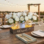3 Pcs Mason Jar Table Centerpieces for Dining Room with Wood Tray&Led Light - Image 5